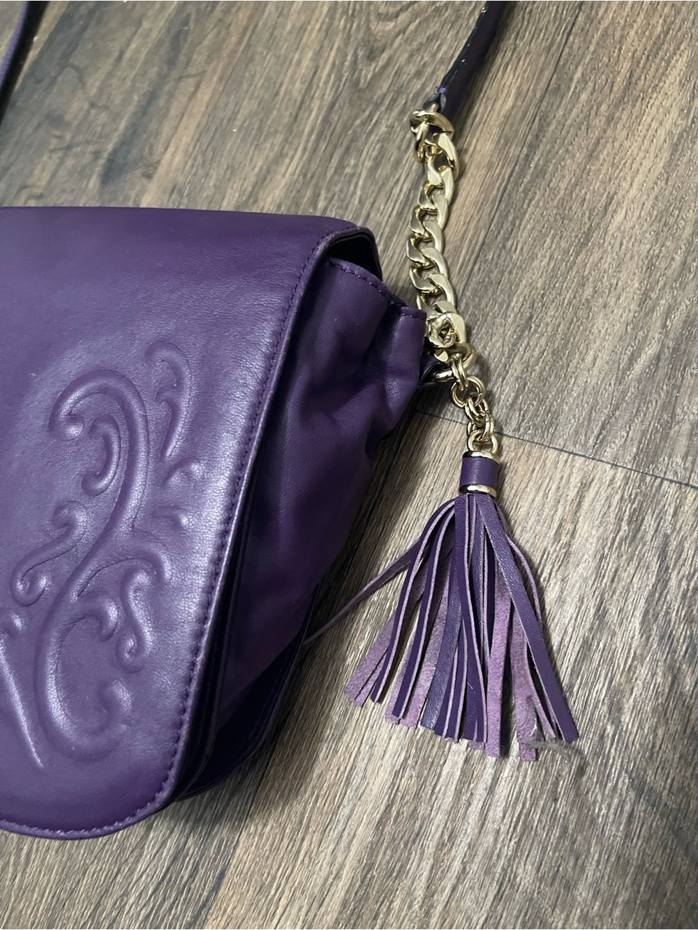 Vintage Juicy Couture Olvera Purple Carved Leather Crossbody Bag Y2K - Picture 5 of 14